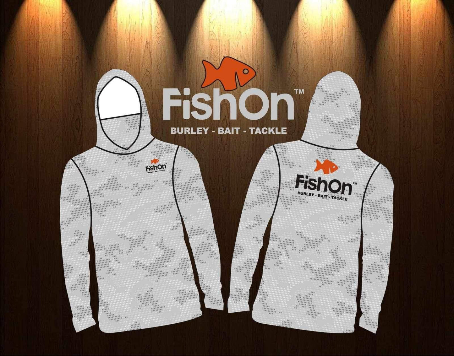 Fish-On Adult Long Sleeve Shirt with Hoodie & Face Mask - Grey
