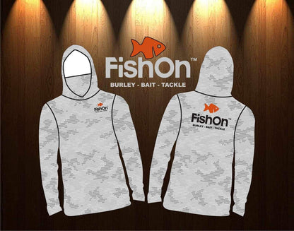 Fish-On Adult Long Sleeve Shirt with Hoodie & Face Mask - Grey