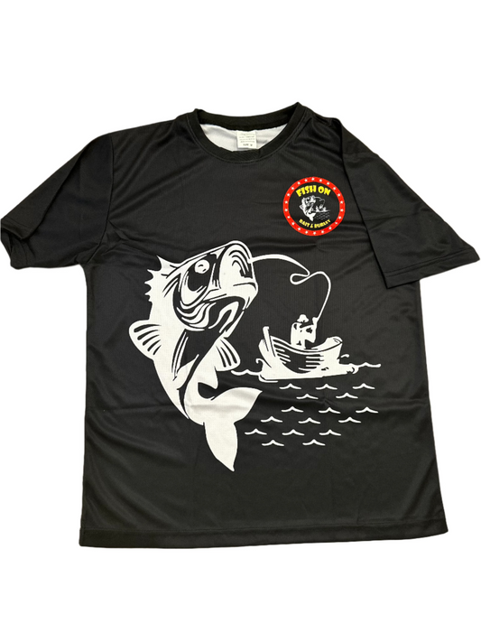 Fish-On Adult Short Sleeve Shirt - Black with Snapper